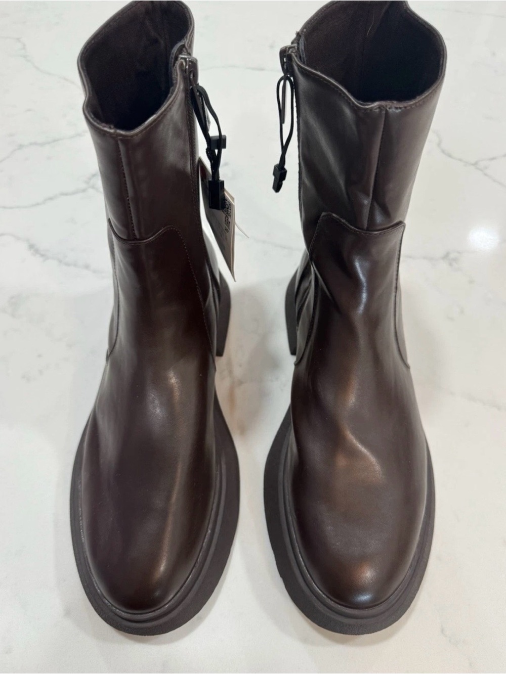 Zara Dark Brown Mid Calf Boots Side Zip NEW WITH TAGS Size 10 - 10.5 - Picture 2 of 11